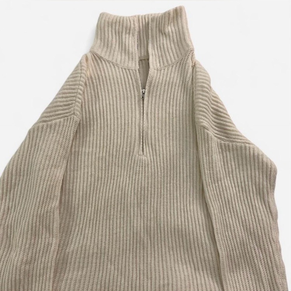 Cream Ribbed Women's Sweater
